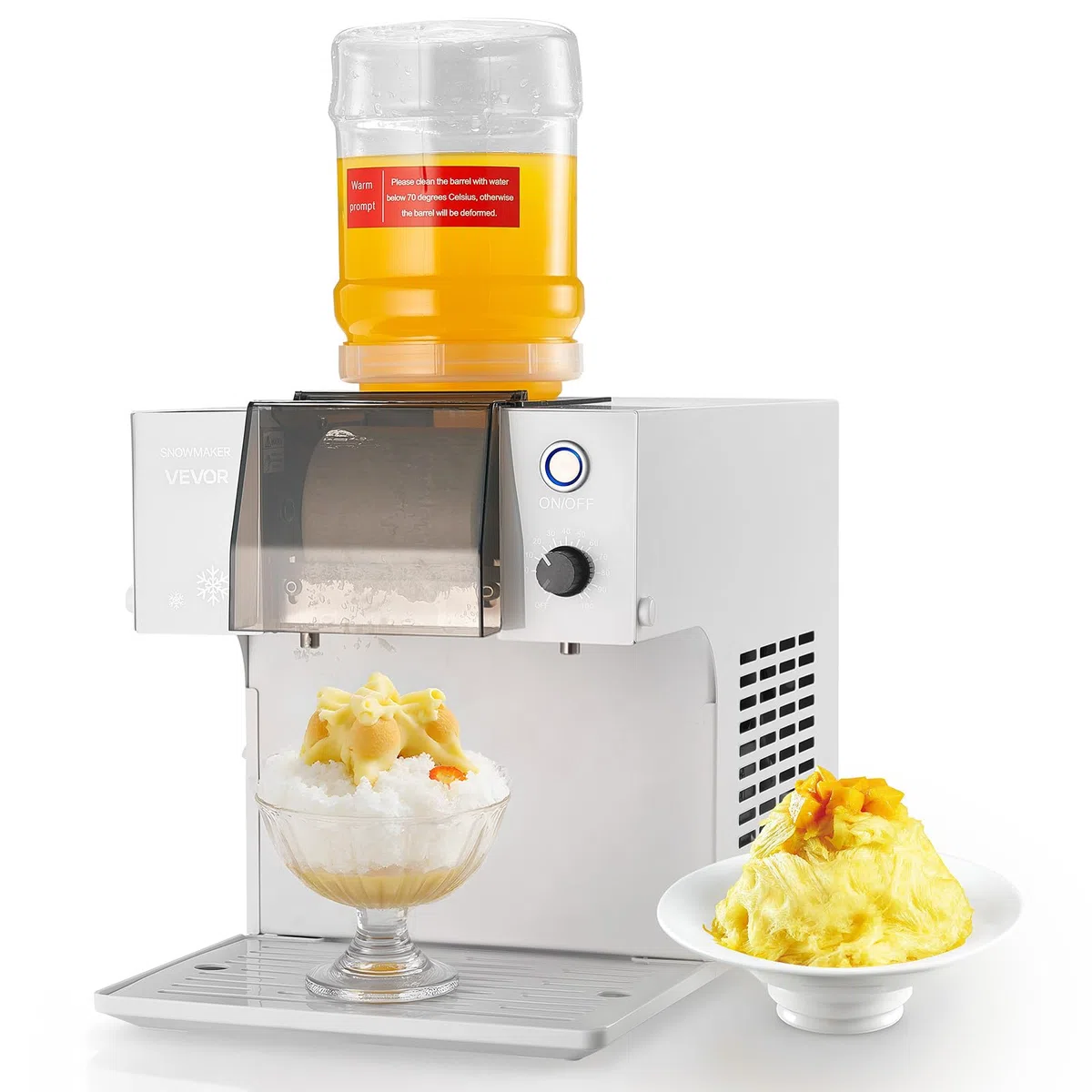 VEVOR Máquina de Hielo en Copos de Nieve, 80 kg/Día, con Cuchilla de Acero Inoxidable, con Tanque de 1,8 L y Enfriamiento Rápido en 90 s, Ideal para Eventos Pequeños en Casa, 435 x 260 x 300 mm