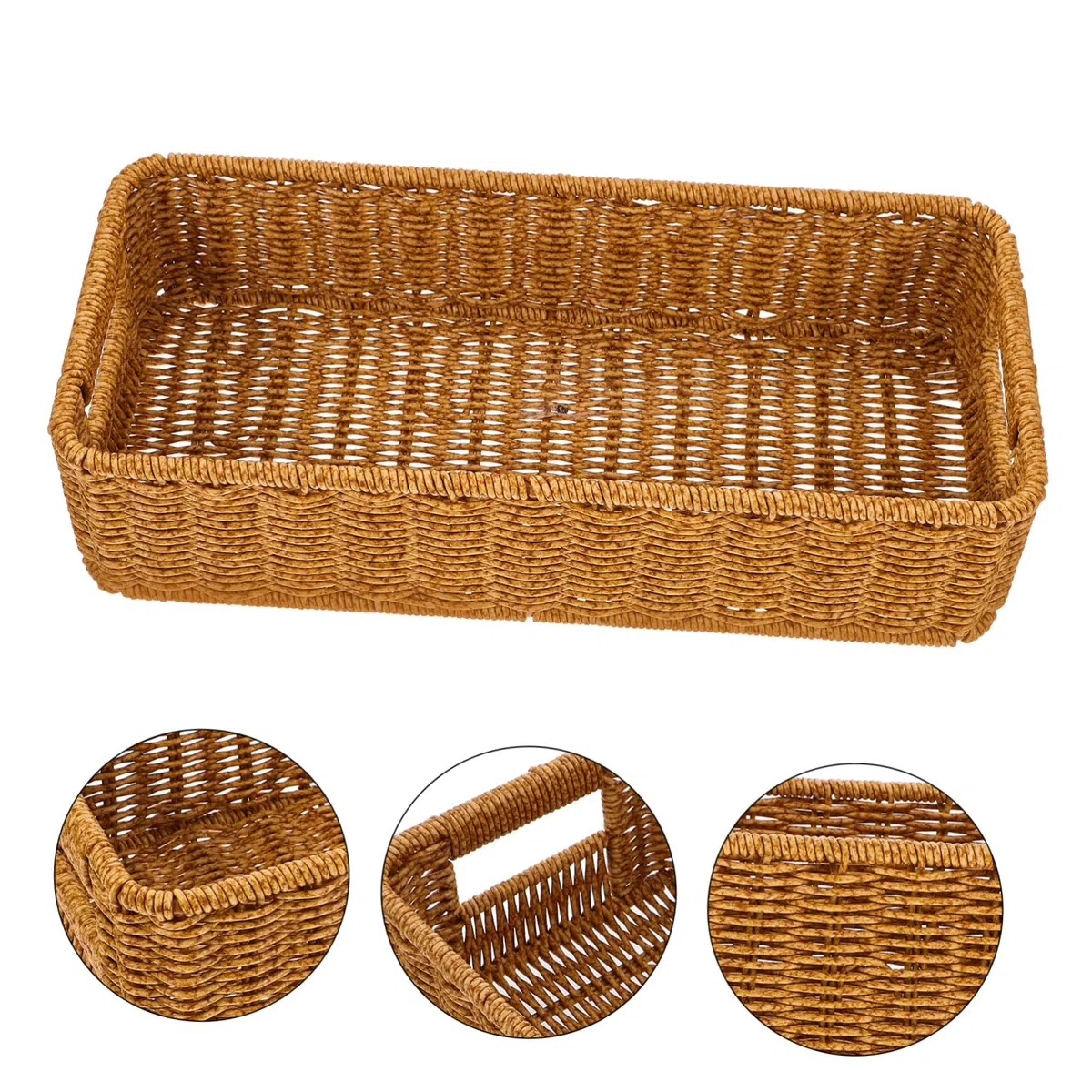 3piezas Cesta De Almacenamiento De Imitación De Ratán para Utensilios De Cocina Organizador Decorativo De Mesa para Cubiertos Cesta Multifuncional para Cocina y Comedor