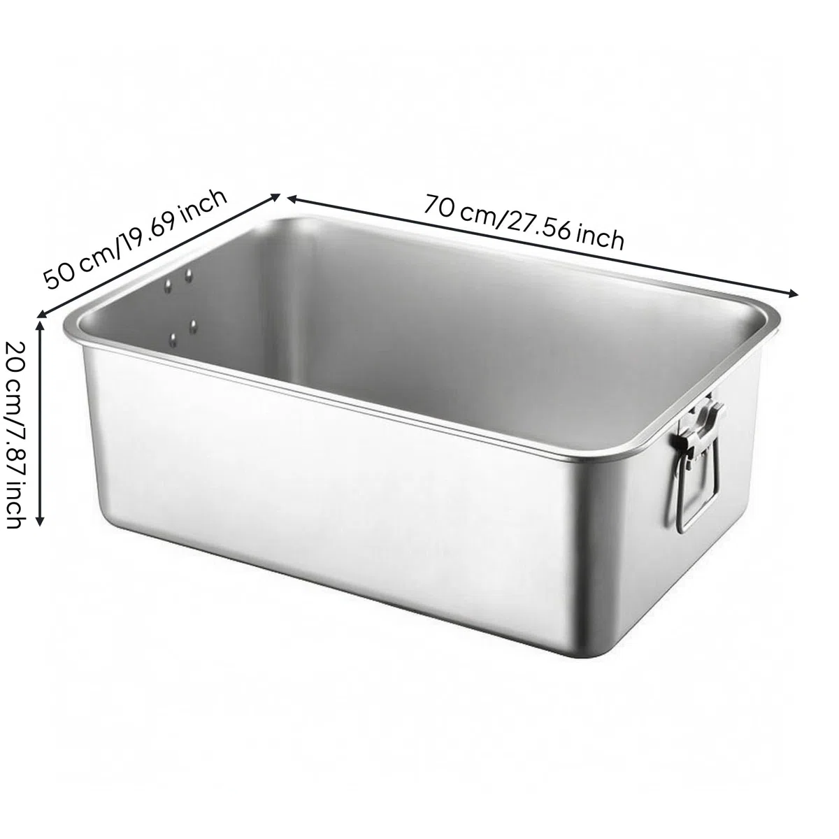 Bandeja de Acero Inoxidable Rectangular con Esquinas Redondeadas Borde Reforzado y Fondo Plano Función de Servir y, Bandeja Cuadrada Con Asa De Acero Inoxidable 304, 70x50x20cm