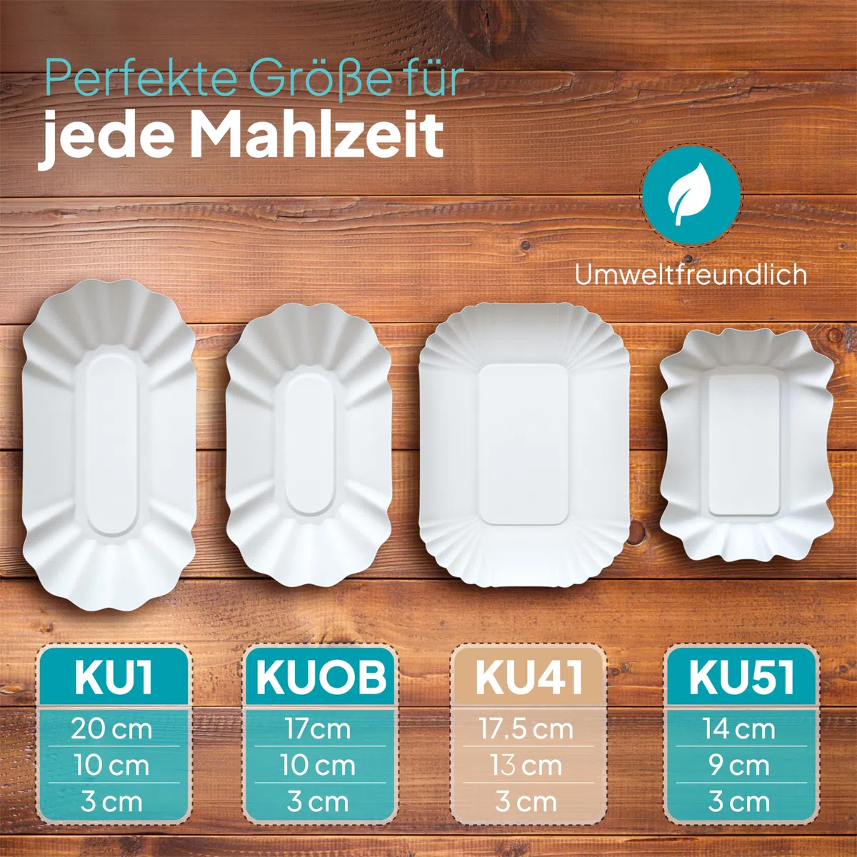 Commerline Platos de Papel 1000 Unidades | KU41 13x17,5x3 cm | Cuencos Rectangulares para Patatas Fritas | Plato Desechable | Platos de Fiesta | Para Tartas | Plato de Cartón