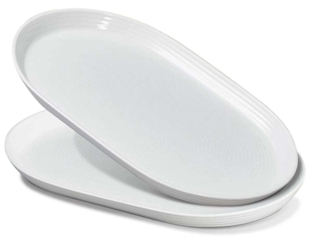 ONEMORE Platos ovalados de cerámica de 16 pulgadas para entretenimiento, juego de 2 – Bandeja grande apta para lavavajillas y horno, para alimentos, aperitivos, fiestas, platos ovalados de porcelana