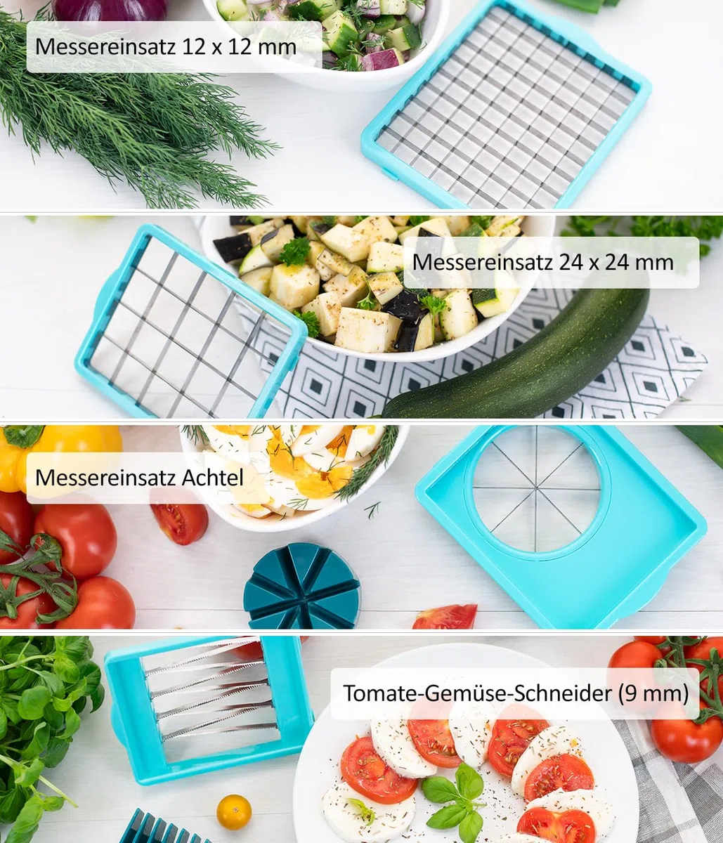 Genius Nicer Dicer Chef Professional Deluxe - Cortador manual de verduras (39 piezas, recipiente de 5,2 l y tapa de cristal de 2,8 L, cortador en espiral, cortador de patatas fritas y utensilios de