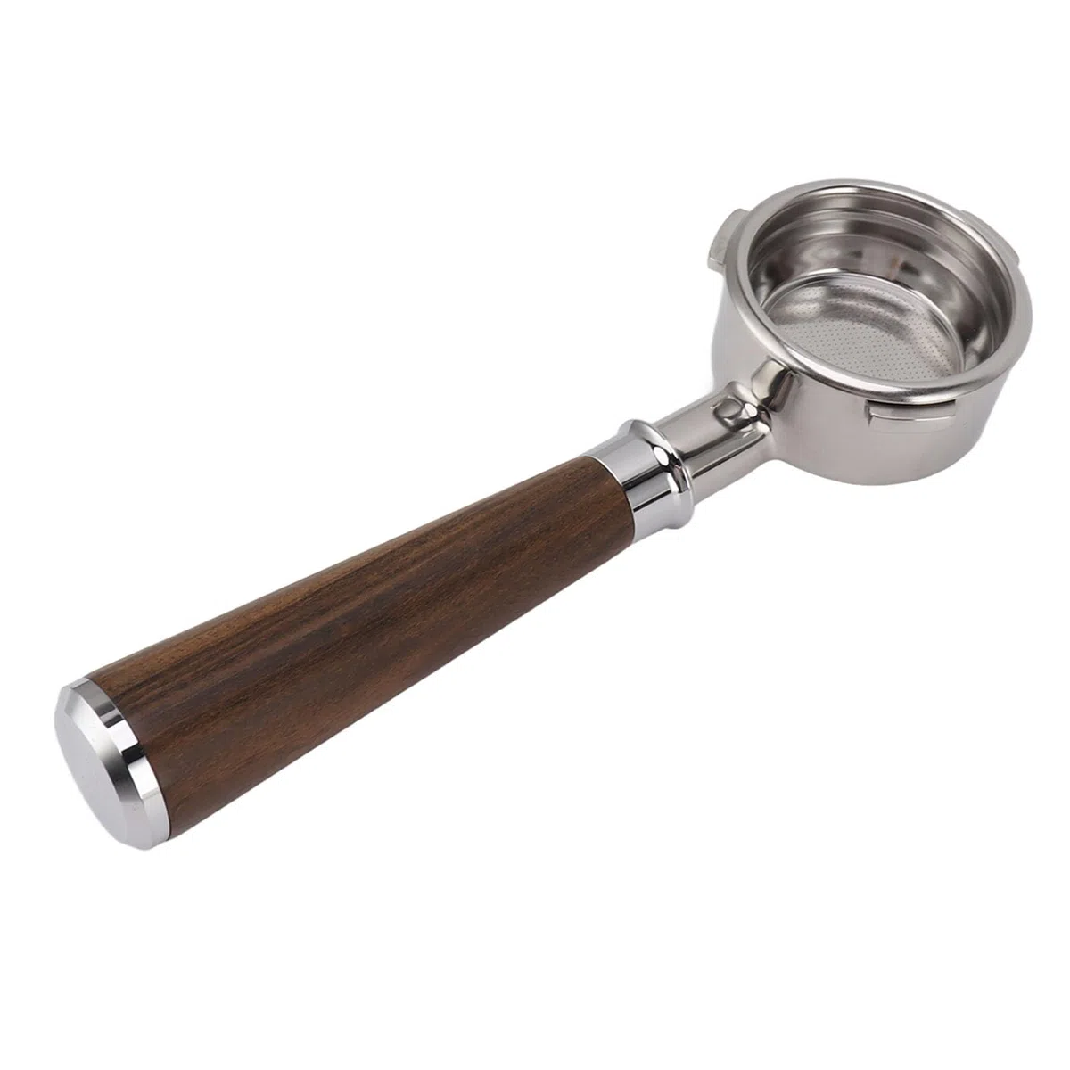 Portafiltro de café sin Fondo de 58 Mm, Portafiltro de Cesta de Filtro de Taza, Portafiltro de café de Acero Inoxidable de 3 Orejas Mango de Madera Maciza para Barsetto Piezas de e