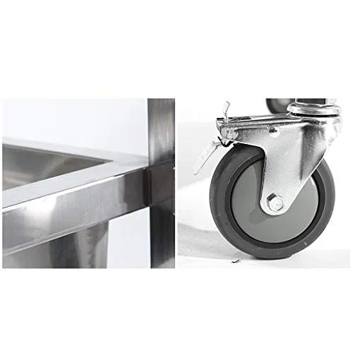 Carrito de servicio de acero inoxidable con ruedas, carrito de platos de 2 niveles para entrega de alimentos, eventos y uso en restaurantes, vino móvil y carrito utilitario