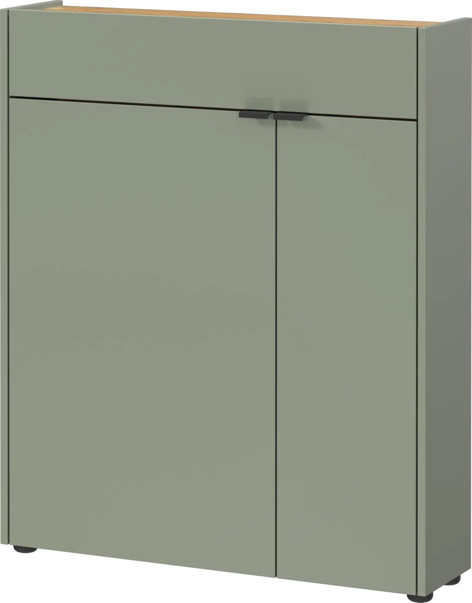 Germania Armario Zapatero 1319-629 GW-Ameca, en Verde Pardo/Roble navarra, con amortiguación en Las Puertas, 83 x 99 x 22 cm (Ancho x Alto x Profundidad)