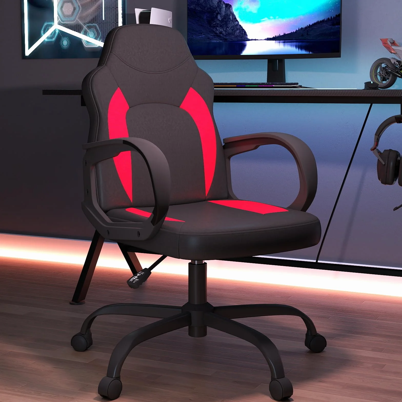 AnyGod Silla Gaming, Silla De Computadora Ergonómica con Soporte Lumbar, Altura Ajustable, Ruedas Giratorias, Adecuada para Hogar, Oficina, Adultos, Adolescentes, Niños Y Jugadores, Roja
