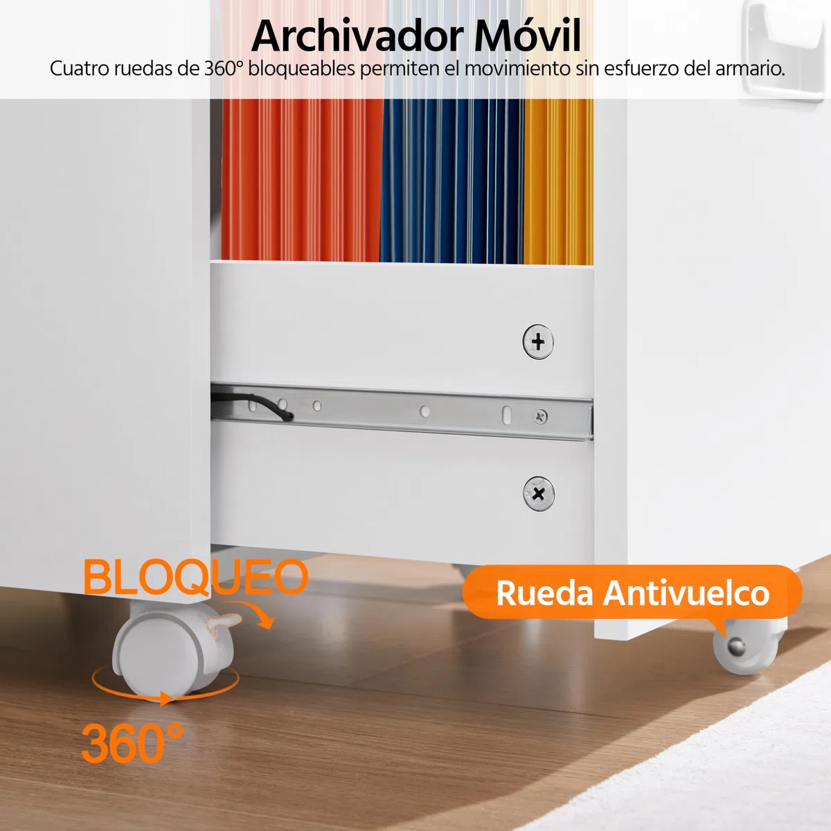 Yaheetech Cajonera de Oficina con Ruedas Gabinete de Oficina con 3 Cajones y Cerradura 40x40x66,5cm Armario Archivador Carpeta de Gran Capacidad para Carta y Archivos A4 Blanco