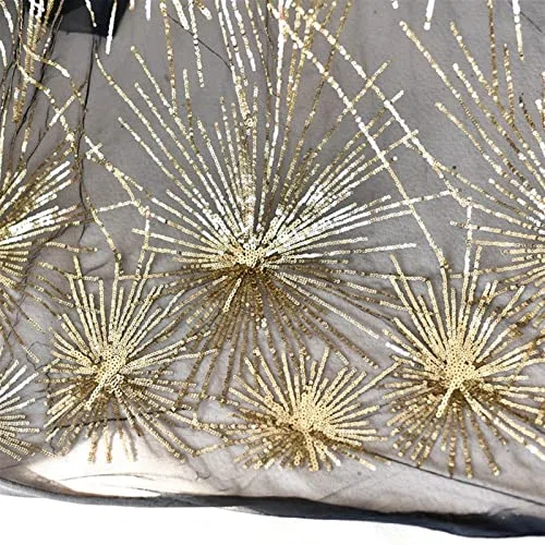 Tela de encaje de lentejuelas doradas bordadas, elegante material de vestido de novia, tul de malla de costura para decoraciones de fiestas y proyectos de manualidades