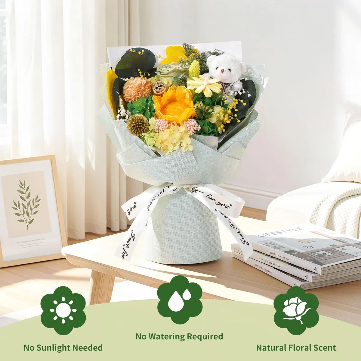 Emibele Ramo Girasoles Preservados, Flores para Entrega Prime, Ramos Flores Eternas, Cumpleaños Aniversario San Valentin Día Madre Graduación Regalos Flores para Ella Mujeres Esposa Madre Amigas