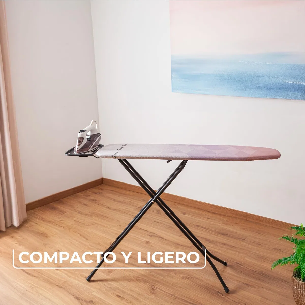 Vileda Tabla de Planchar de Acero Diamond S | Más Duradera, como Nueva | Compacta y Ligera | Altura Ajustable hasta 91 cm | Color salmón