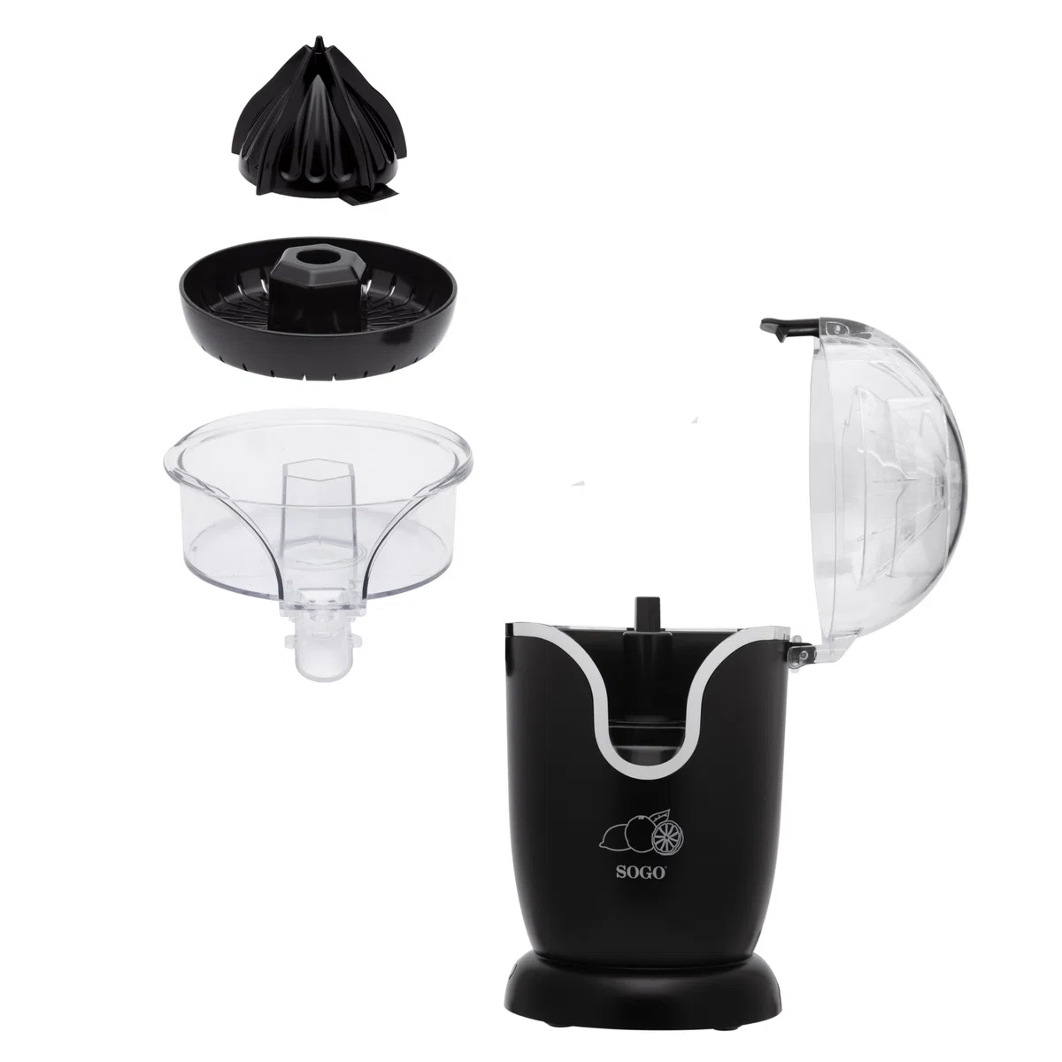 SOGO Exprimidor de Zumo Eléctrico Automático 0.6L Bajo Consumo para Cítricos - Boquilla Antigoteo - Fácil de Limpiar - Exprimidor Compacto y Potente