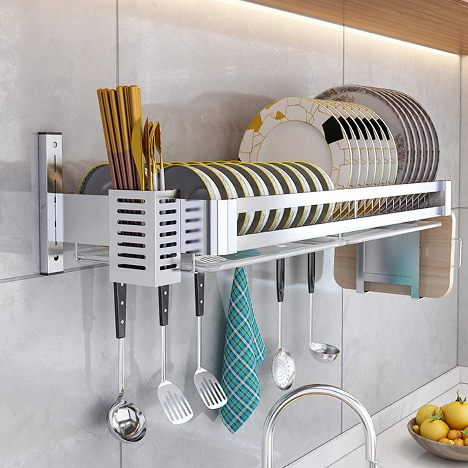 HJXGQJM Escurreplatos Acero Inoxidable, Escurridor De Platos For Colgar En La Pared,para Secar Platos con Bandeja De Goteo Y Soporte Plata 60cm/80cm Escurreplatos(60x30cm)