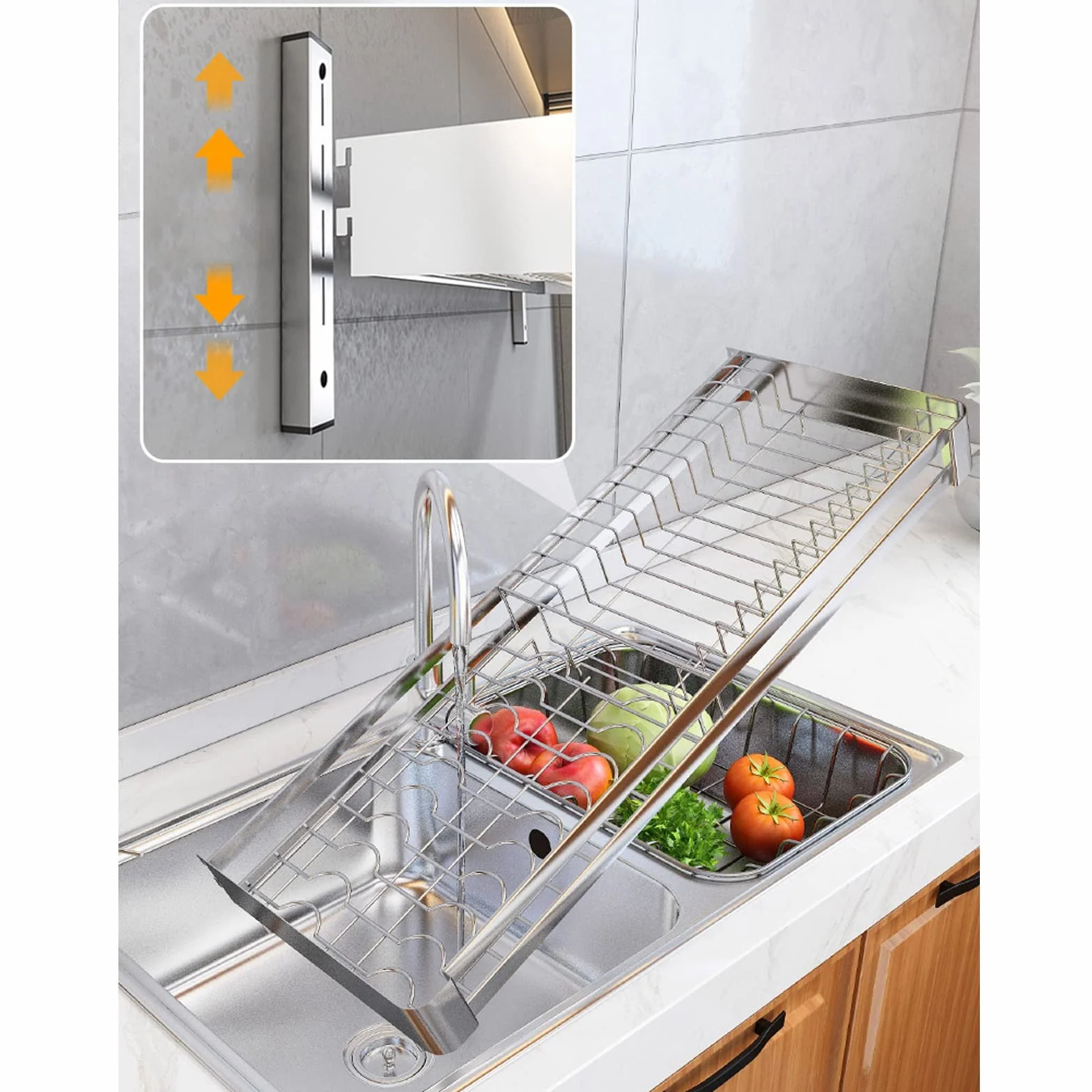 HJXGQJM Escurreplatos Acero Inoxidable, Escurridor De Platos For Colgar En La Pared,para Secar Platos con Bandeja De Goteo Y Soporte Plata 60cm/80cm Escurreplatos(60x30cm)
