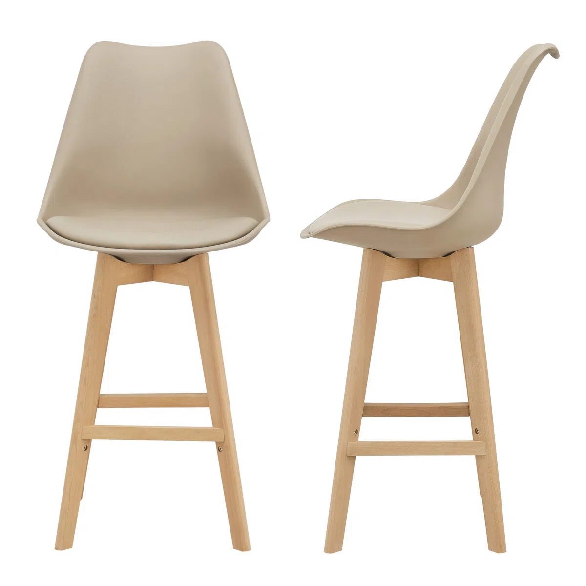 [en.casa] Juego de taburetes de Bar 105 x 48 x 58cm Set de 2X Taburetes de Cocina de diseño Asiento Acolchado Patas de Madera Haya Beige