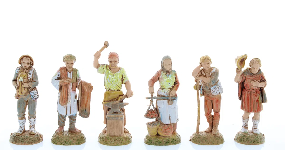 Moranduzzo Grupo de 24 Pastores para Belén de 6 cm – Mini 6 – Escala 1:32 – Figuras Irrompibles Acabadas a Mano, Escultor M. Landi, Made in Italy