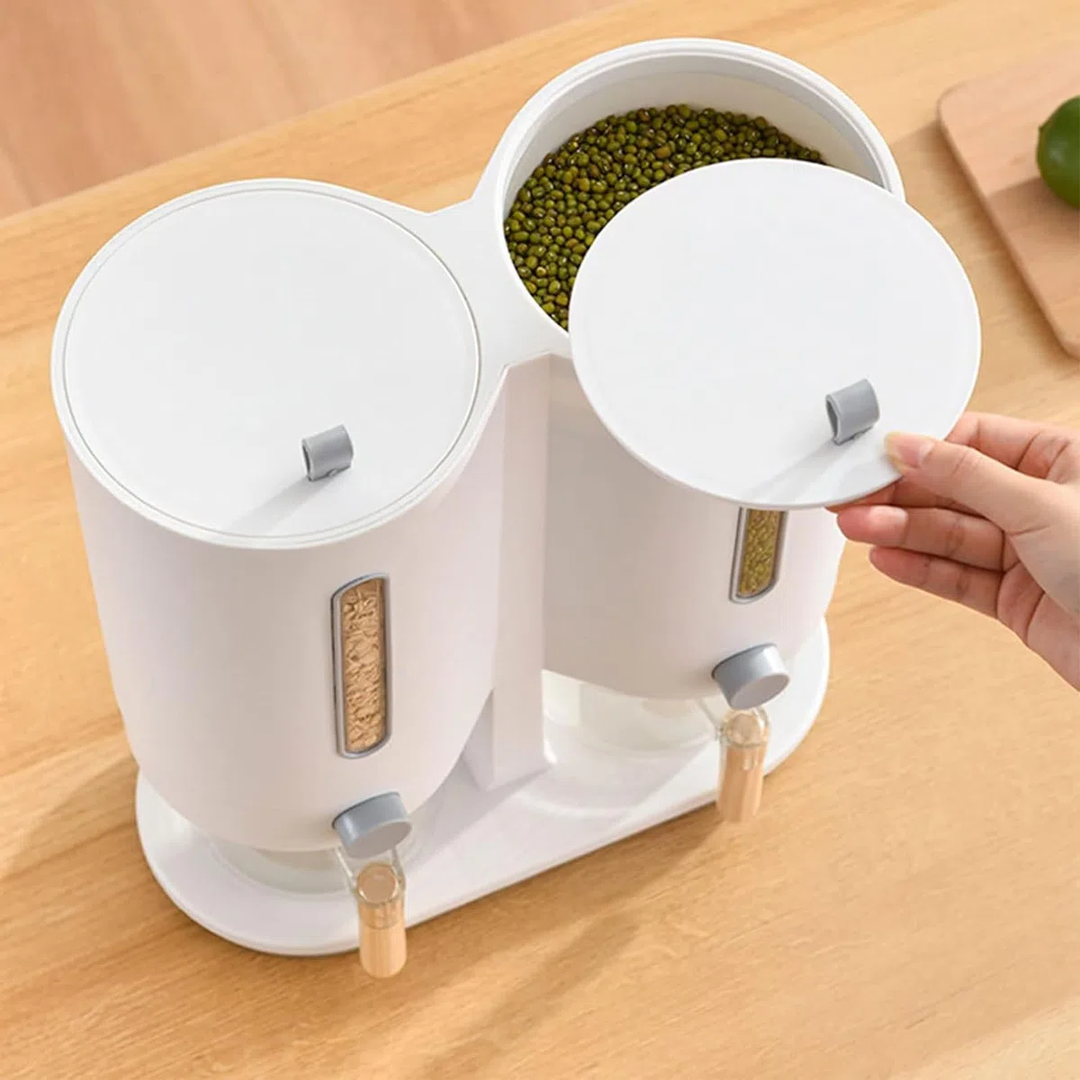 Dispensador de Granos Almacenamiento de Cereales Multigrano 5 kg con Tapa | Dispensador Arroz Doble Cubo Encimera Almacenamiento sellado de avena para cocina, encim