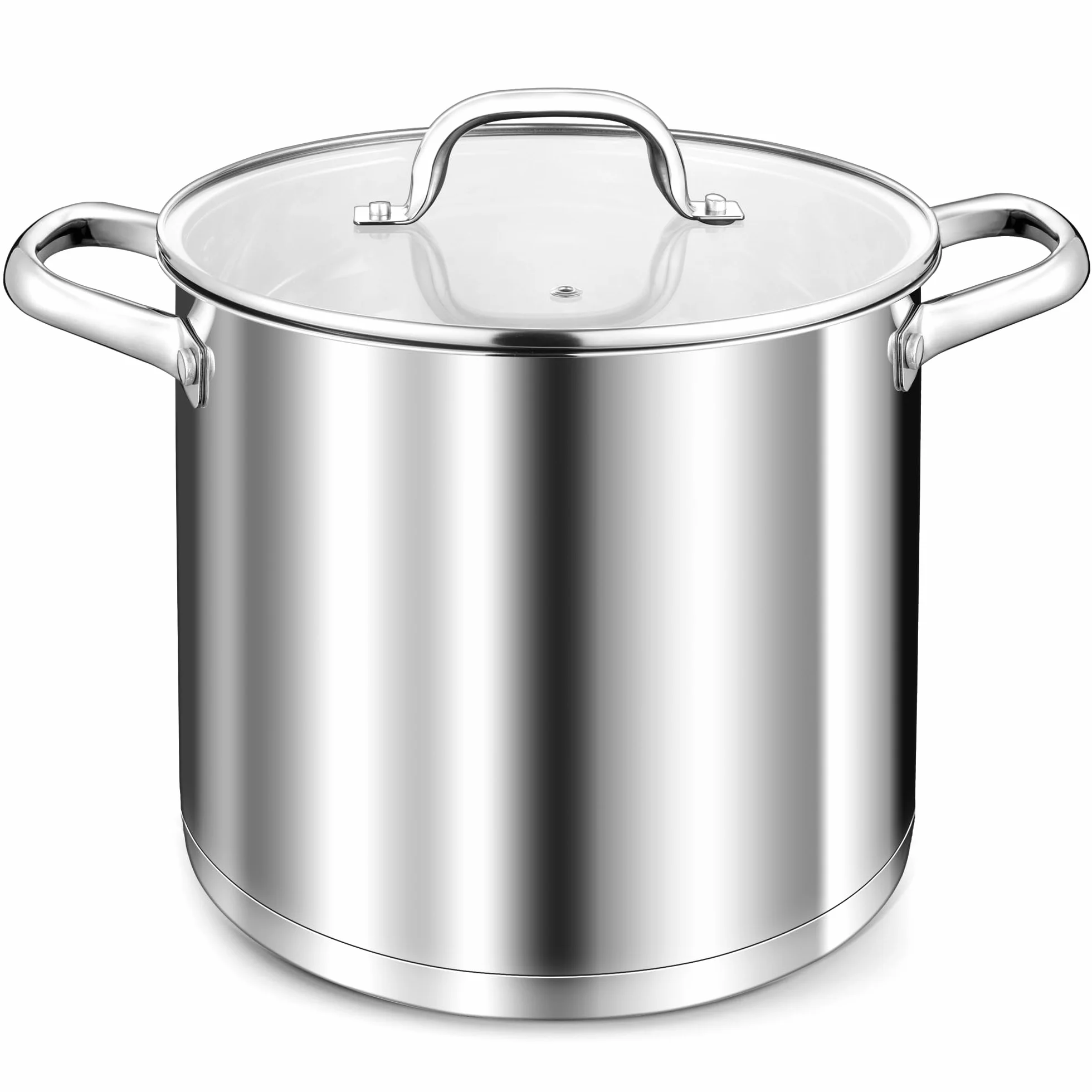 TEAMFAR olla 10L, olla grande de acero inoxidable para pasta de inducción con base de 3 capas para todo tipo de cocinas, tapa de cristal, olla sopera de 24cm olla para carne para cocinar