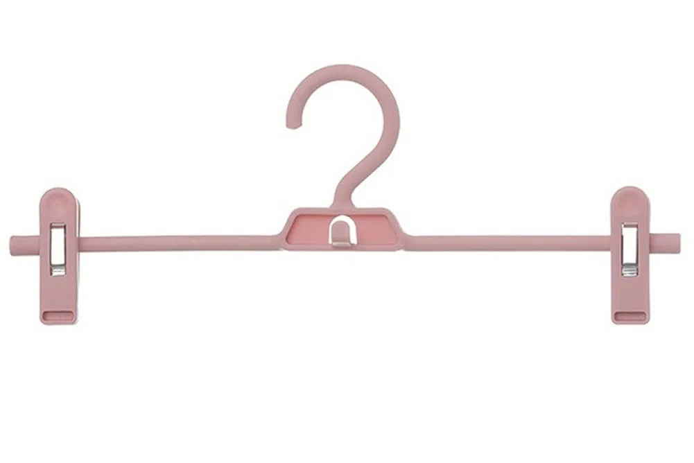 Perchas Camisas Perchas para Pantalones, Perchas para Faldas, Perchero con Clips, Perchas De Plástico con Pinza para Pantalones para Trabajo Pesado, Ultrafinas Hombros para Perchas(Pink,10 Pcs)