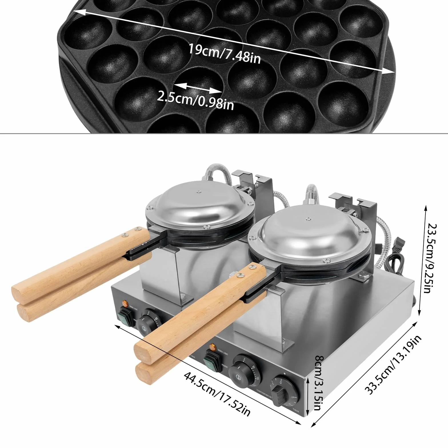 Gofrera profesional Bubble, 2830 W Huevos Gofrera con placas antiadherentes y temporizador: 0-5 minutos, gofres de huevo estilo Hong Kong Máquina de gofres comerciales para cafés, restaurantes, etc.