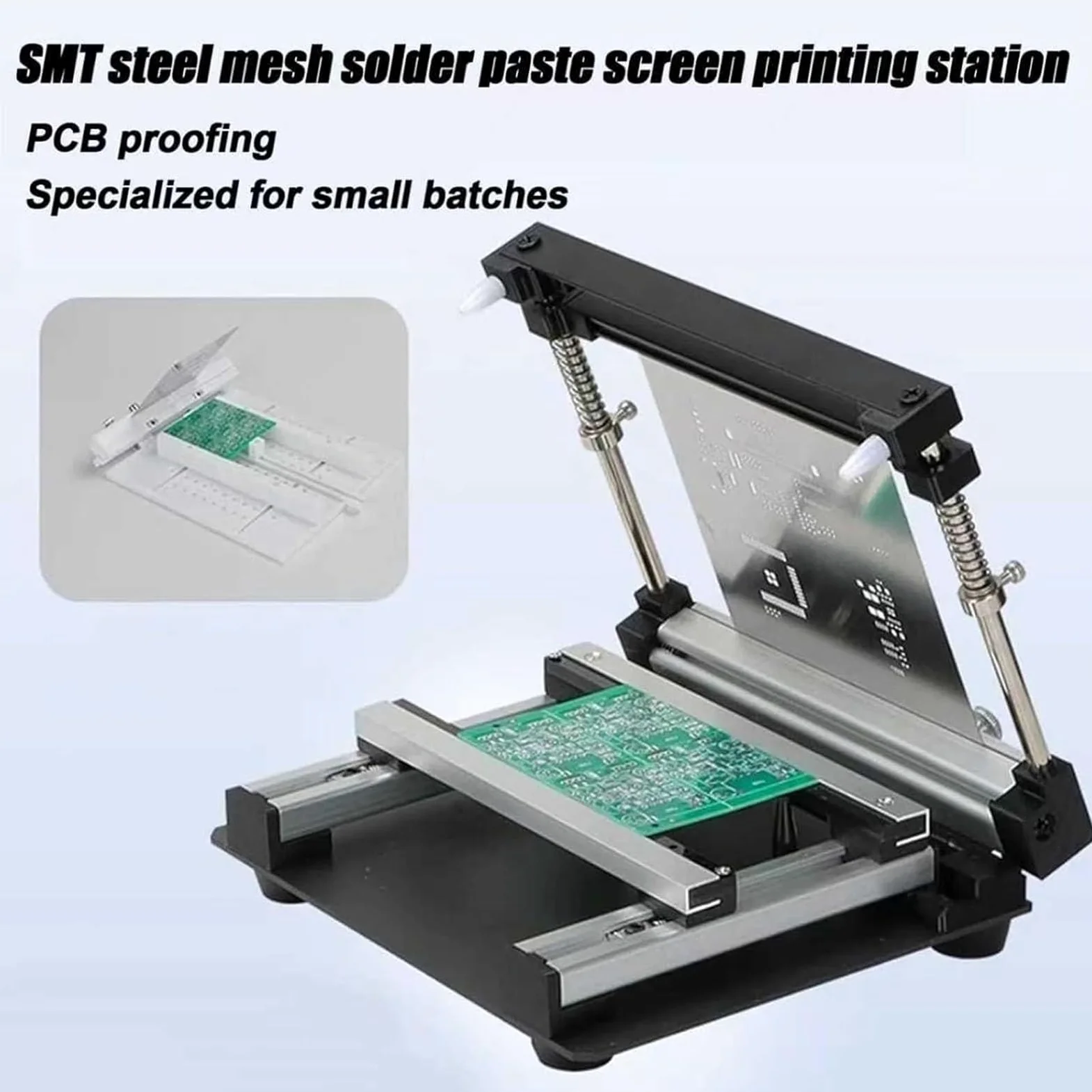 Estación de serigrafía manual pequeña, impresora de pasta de soldadura | Marco de aleación de aluminio premium, con ajuste multidireccional, for producción de prototipos de PCB(15cm)