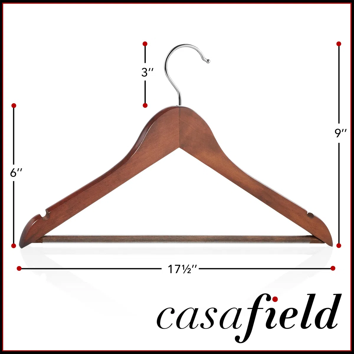 Casafield - 20 perchas de madera de nogal - Madera de loto premium con muescas y gancho giratorio cromado para ropa de vestir, abrigos, chaquetas, pantalones, camisas, faldas