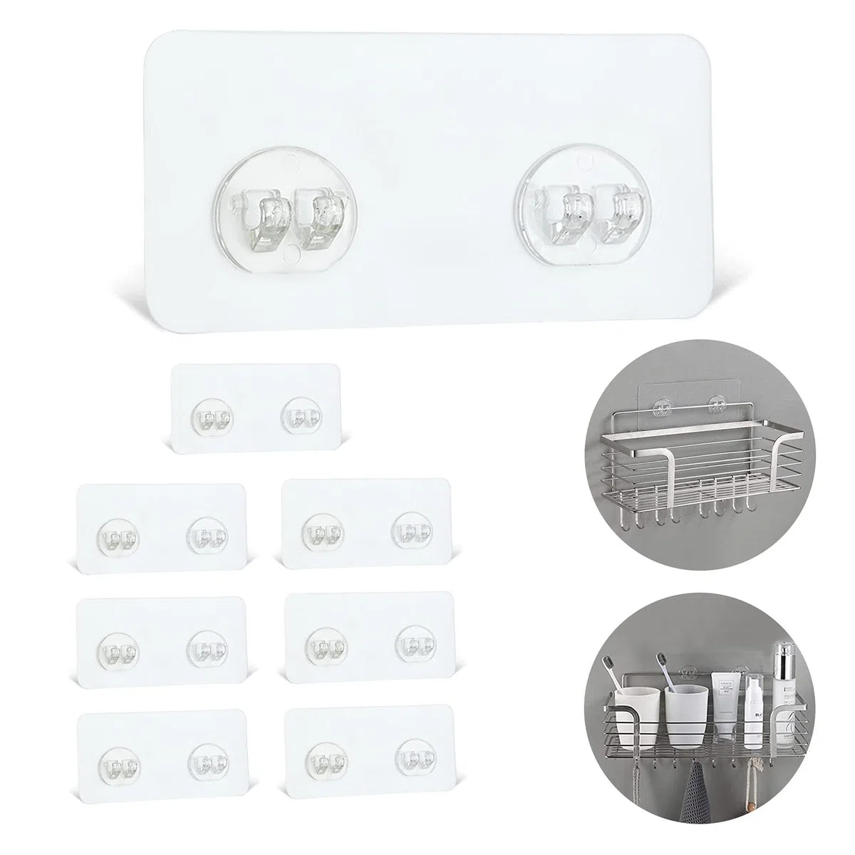 Paquete de 8 ganchos adhesivos de repuesto para ducha, ganchos adhesivos fuertes para baño, ducha, estante de esquina, cesta de jabón, ganchos para colgar, sin perforación, accesorios de cocina