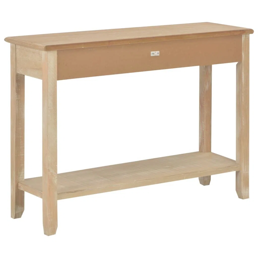 Consola clásica 110 x 35 x 80 cm, mesa auxiliar de madera de pino y MDF con 2 cajones y estantes, aparador para pasillo y salón, color madera natural