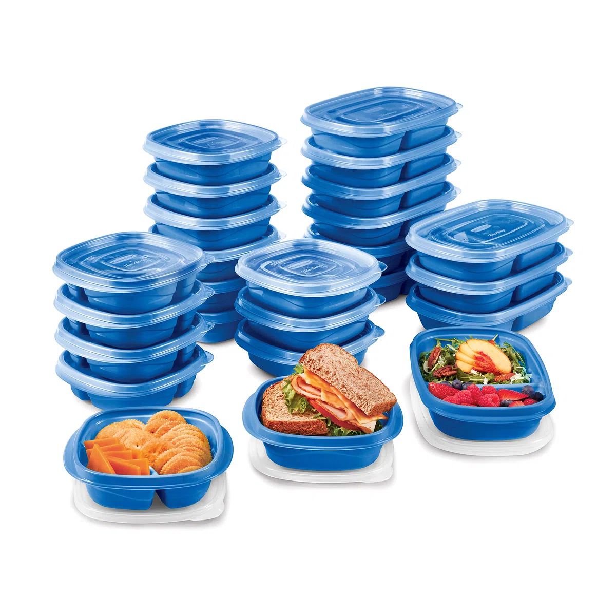 Rubbermaid 2117365 TakeAlongs On The Go - Recipientes de almacenamiento de alimentos y preparación de comidas, juego de 25 (50 piezas en total), color azul marino
