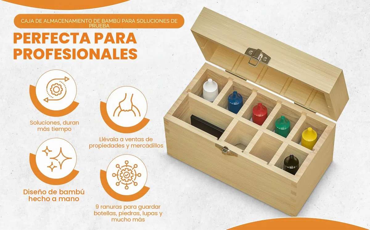 GTE Kit de prueba de joyas de metales preciosos, oro, plata, platino, ácidos, caja de madera, 30 lupas, 10 K, 14 K, 18 K, 24 quilates, aguja, lima, tela, ácido