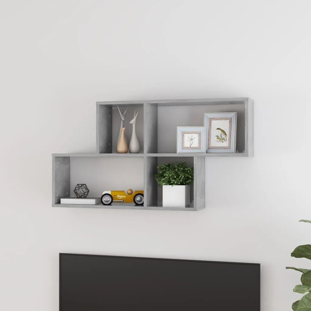 Estantería de pared gris hormigón de madera 100 x 18 x 53 cm, estante colgante con soporte invisible, estantería flotante para salón, dormitorio, cocina, baño, pasillo y oficina como orden y