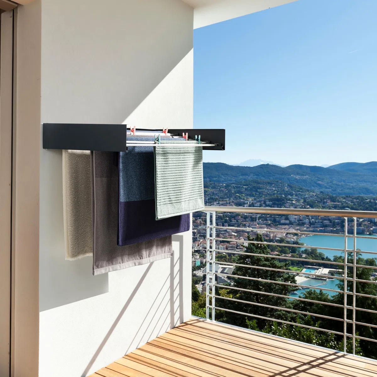 Tendedero de pared de 100 cm – 6 barras plegables y extensibles – 6 m de longitud de secado – hasta 25 kg – ahorra espacio – para interior y exterior – antracita