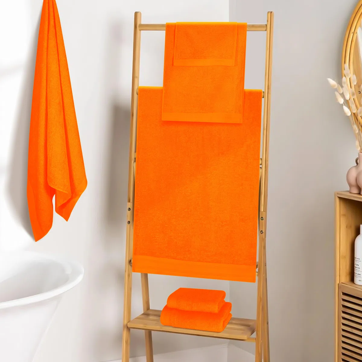 Juego de 6 Toallas de algodón ultrasuaves, Incluye 2 Toallas de baño extragrandes de 70 x 140 cm, 2 Toallas de Mano de 40 x 60 cm y 2 Camas de 30 x 30 cm, Color Naranja