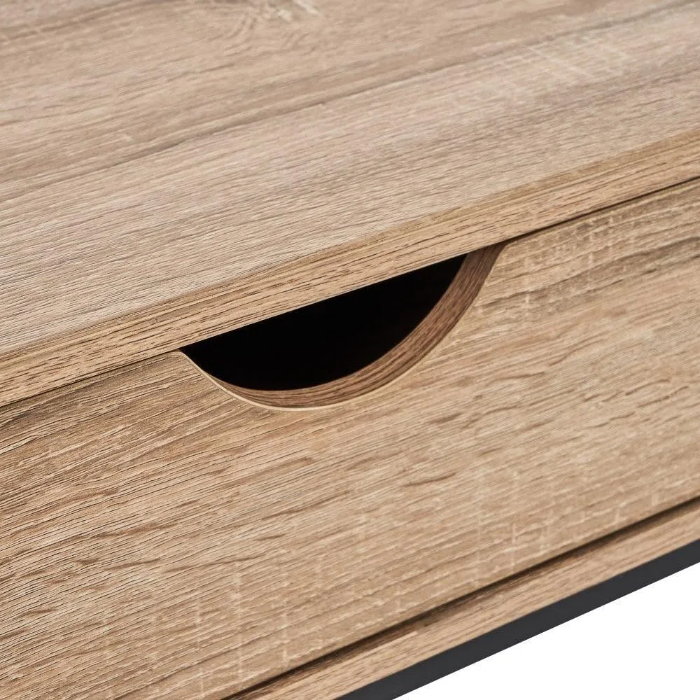 LOLAhome - Consola Urban Laminado Natural con 2 cajones y Estante de 80x75x30 cm. Estilo Industrial Robusto Que combina Madera y Metal Negro para organizar tu Entrada con Las Tendencias.