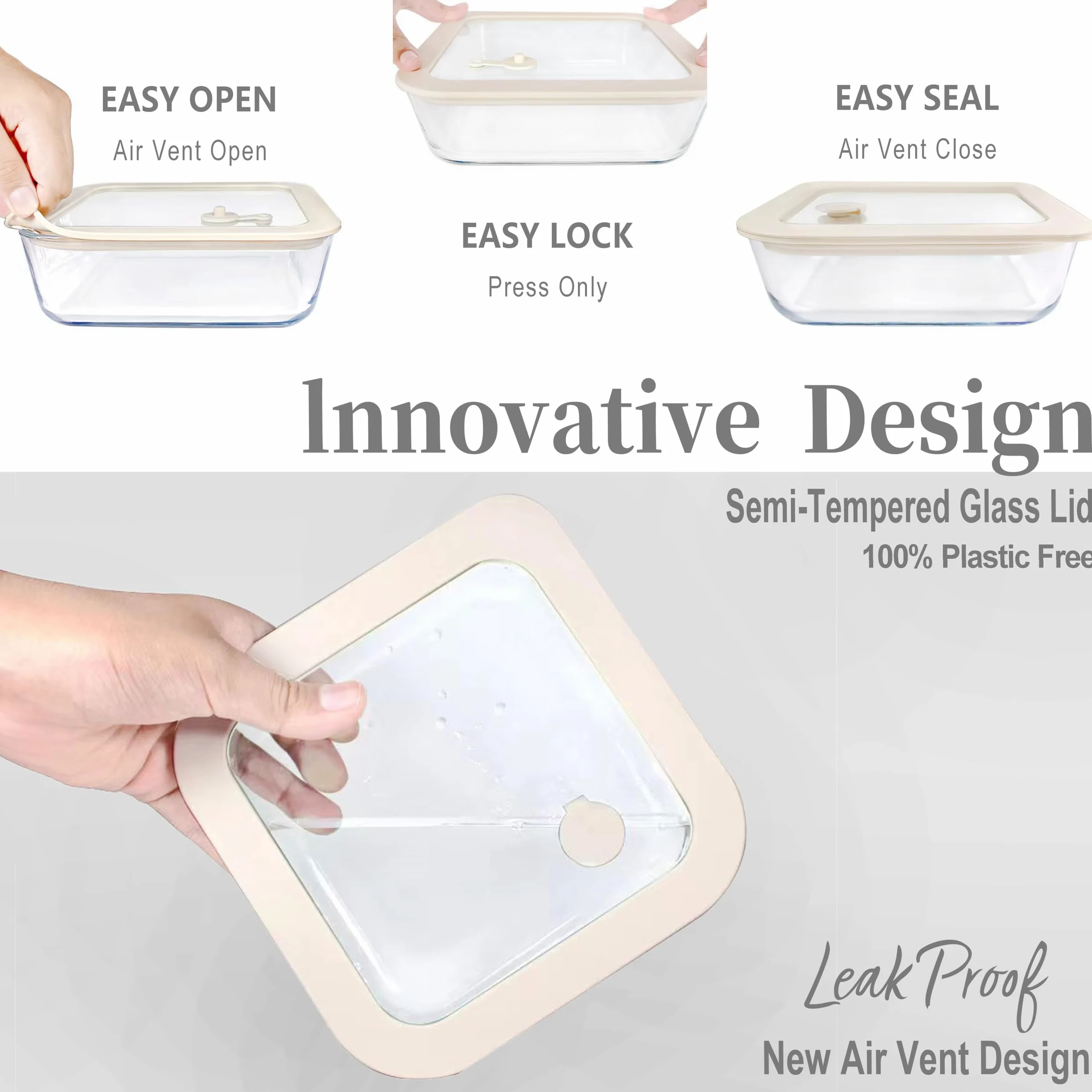 Urban Green Juego de Contenedores y Envases de Vidrio para Alimentos con Tapa de Vidrio (Arena Blanca - 4P)