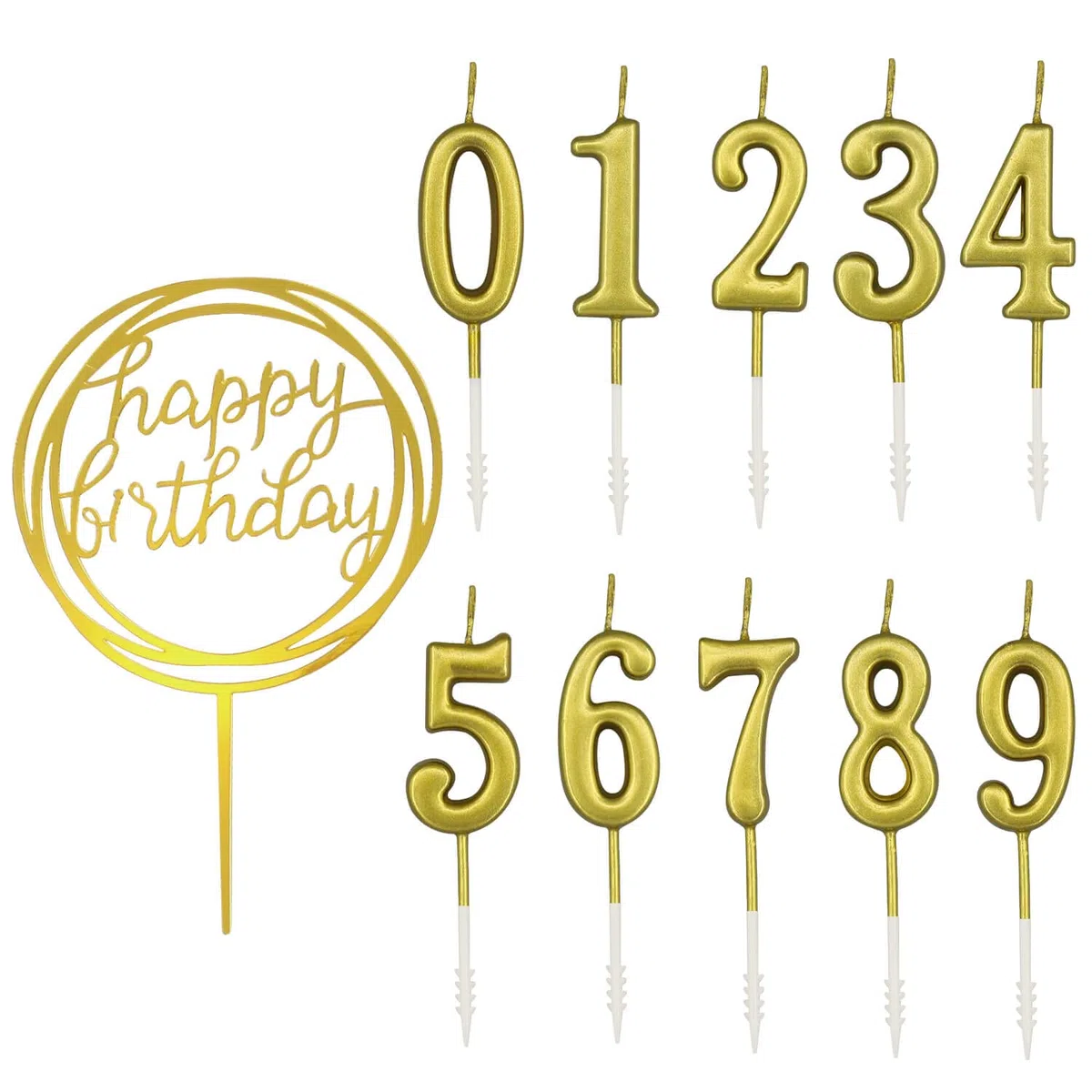 10 velas de cumpleaños con números, velas de pastel de feliz cumpleaños, número 0-9, decoración de pastel con purpurina para fiesta de cumpleaños, aniversario, niños y adultos (dorado)
