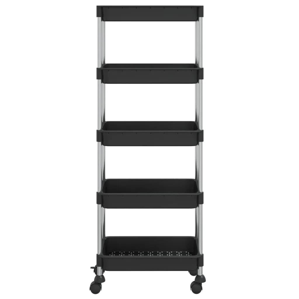 vidaXL Carrito de Cocina Carro de Servicio Doméstico Niños Garaje Estantes Almacenamiento Alimentos Bebidas 5 Niveles Hierro y ABS Negro 42x29x128 cm