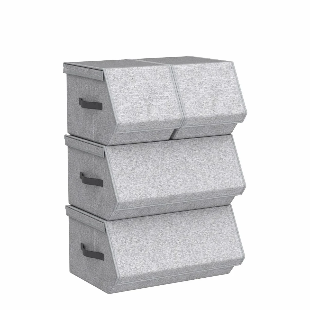 SONGMICS Juego de 4 Cajas de Almacenamiento con Tapas, Apilables, Cubos de Almacenamiento con Cierres Magnéticos, Tela, Marco de Metal, para Ropa, Libros, Gris RLB22GY