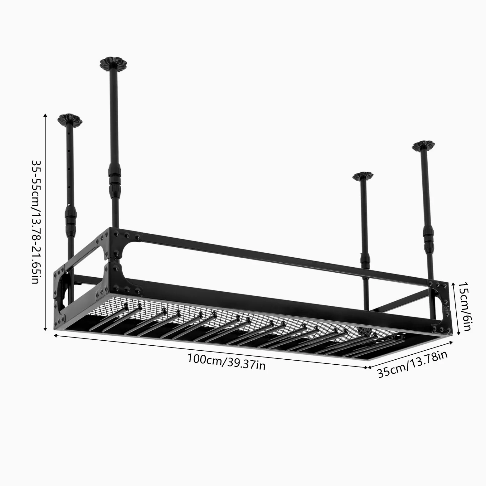 Estantería de Techo para Vino 100cm, Altura Ajustable, Estante Colgante Retro de Hierro, hasta 50 kg, Techo Industrial, Soporte para Copas de Vino, Soporte para Colgar (Negro)
