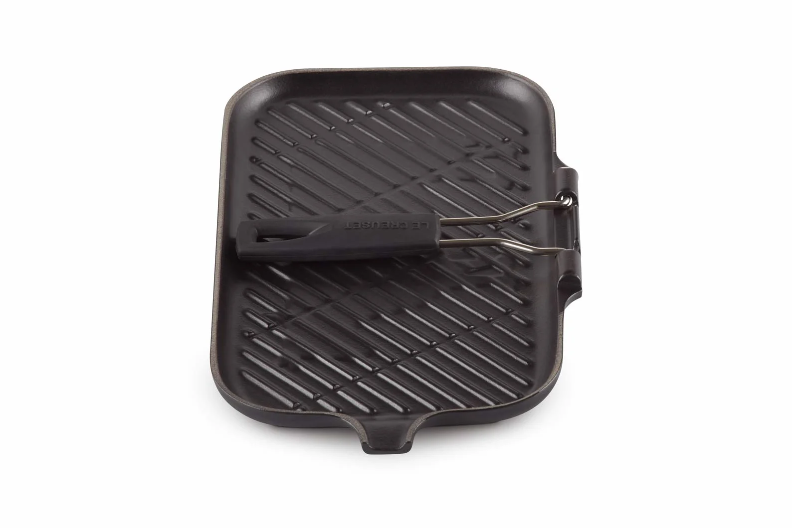 LE CREUSET Parrilla rectangular con mango de silicona de hierro fundido, 36 x 20 cm, Apto para todas las fuentes de calor, incluso inducción, Negro Mate, 20049000000400