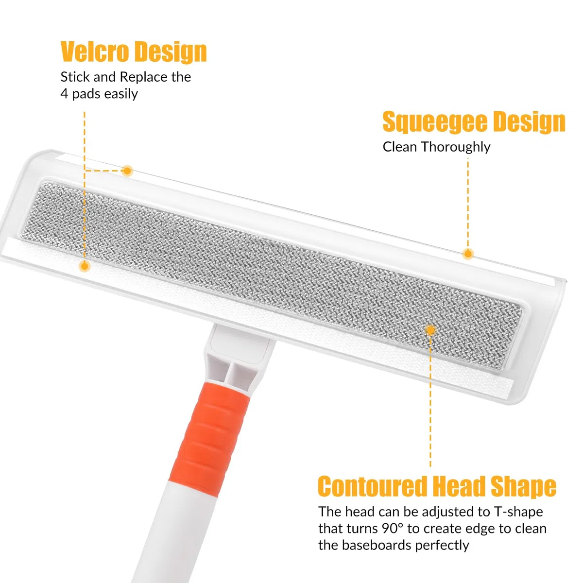 Mopa de pared con mango largo, herramienta de limpieza de vidrio para ventanas de techo, fregona de limpieza de pared con mango retráctil con 4 paños de repuesto de fibra reutilizables