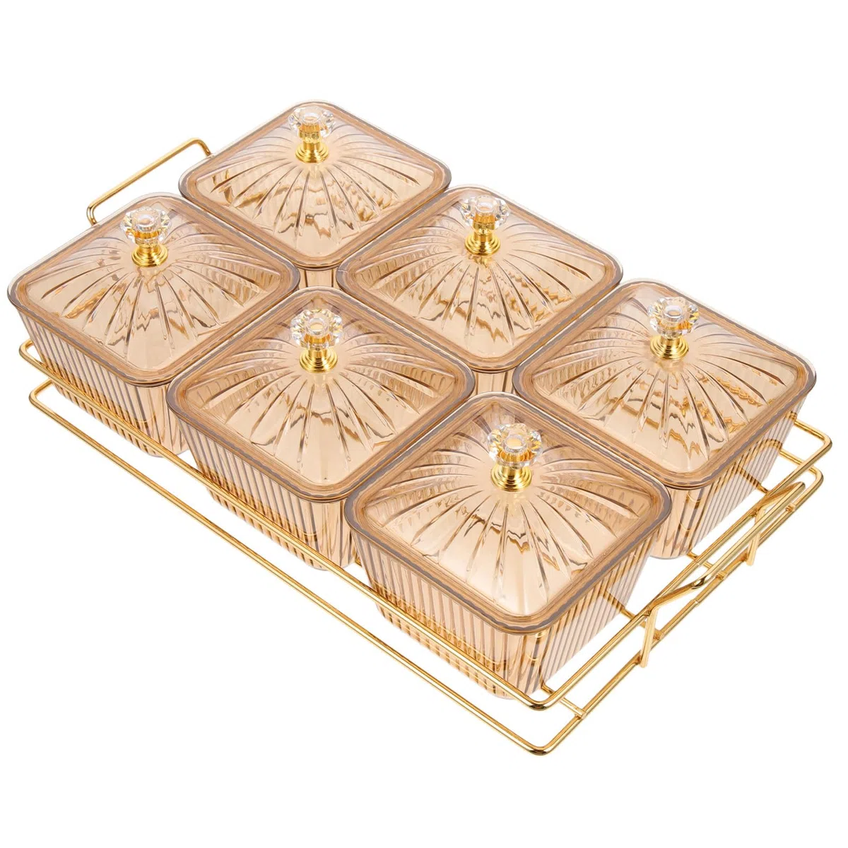 Cabilock Plato Estilo Moderno para Aperitivos de Hierro con 6 Compartimentos Dorado Bandeja para Servir Snacks en Fiestas y Reuniones de Amigos