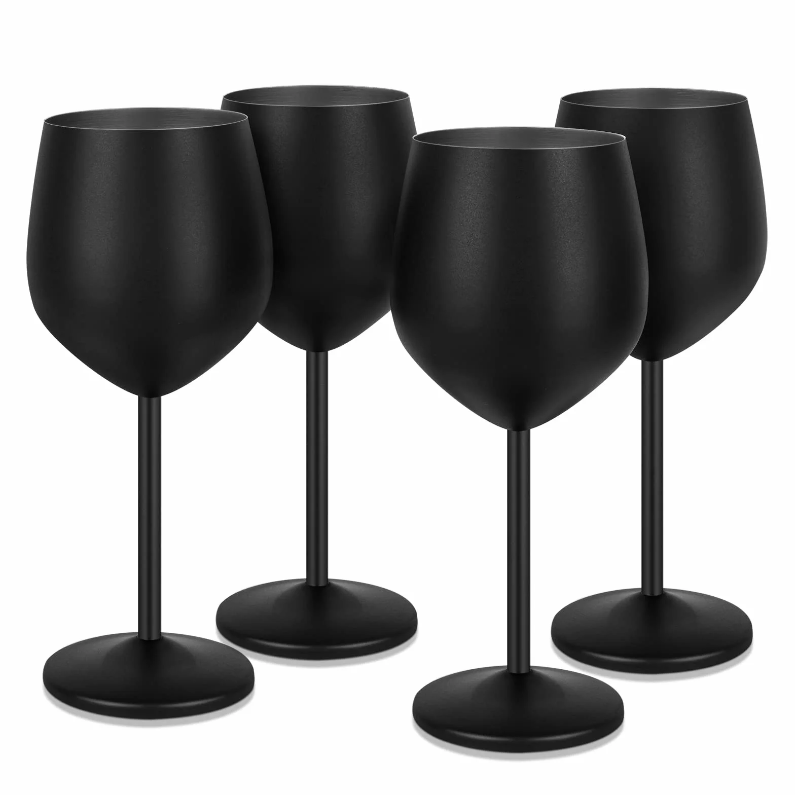 Lifecapido Juego de 4 copas de vino de acero inoxidable, copas de vino de acero inoxidable de 18 onzas con cepillo para tazas, copas de vino de metal con tallo para fiesta, oficina, boda, aniversario,
