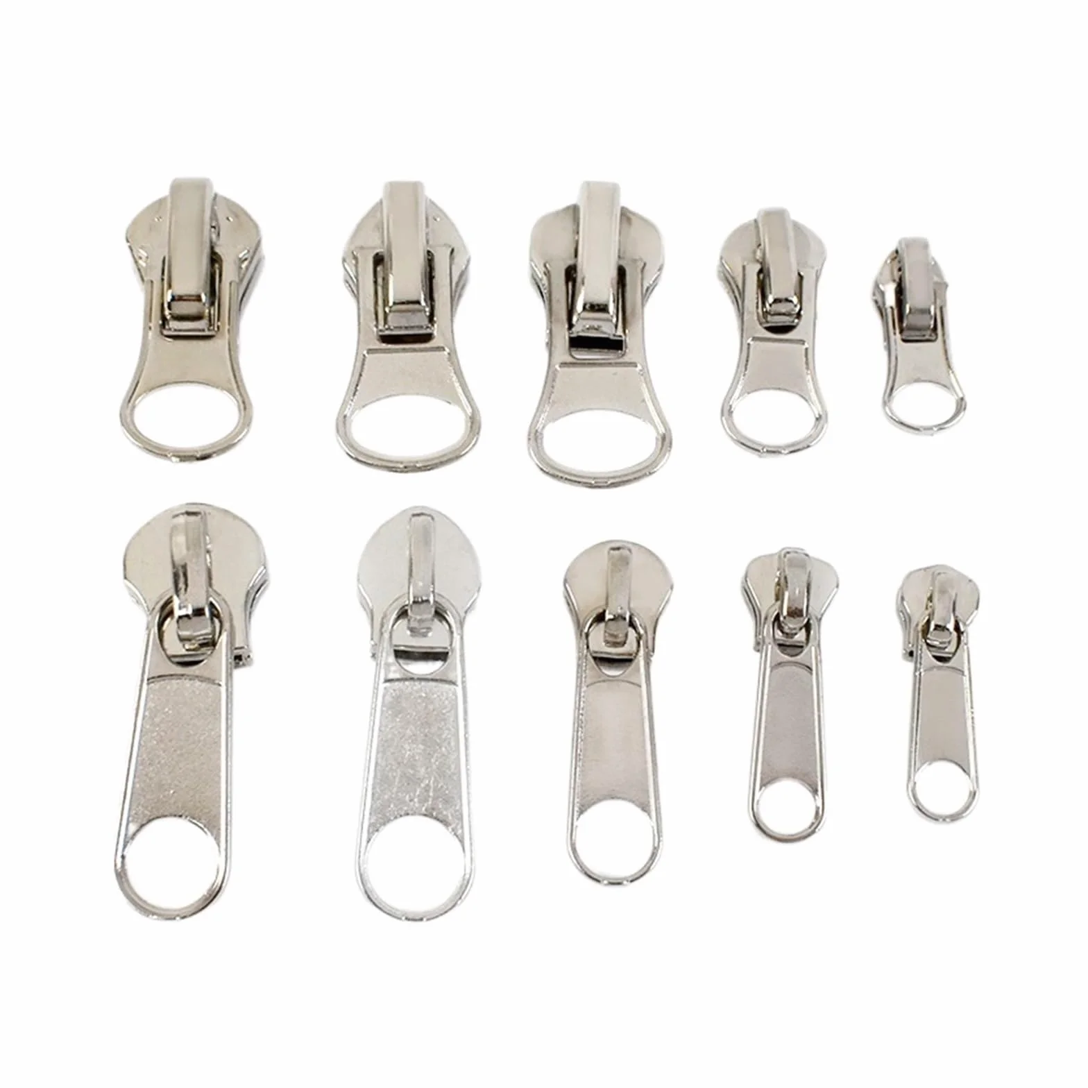 Tirones para deslizamientos de cremallera de metal Cremallera metálica de resina de nailon for chaqueta, vestido, equipaje, Kit de reparación de cabezal de cremallera metálica(KY378Silver,SLIDERFORMET