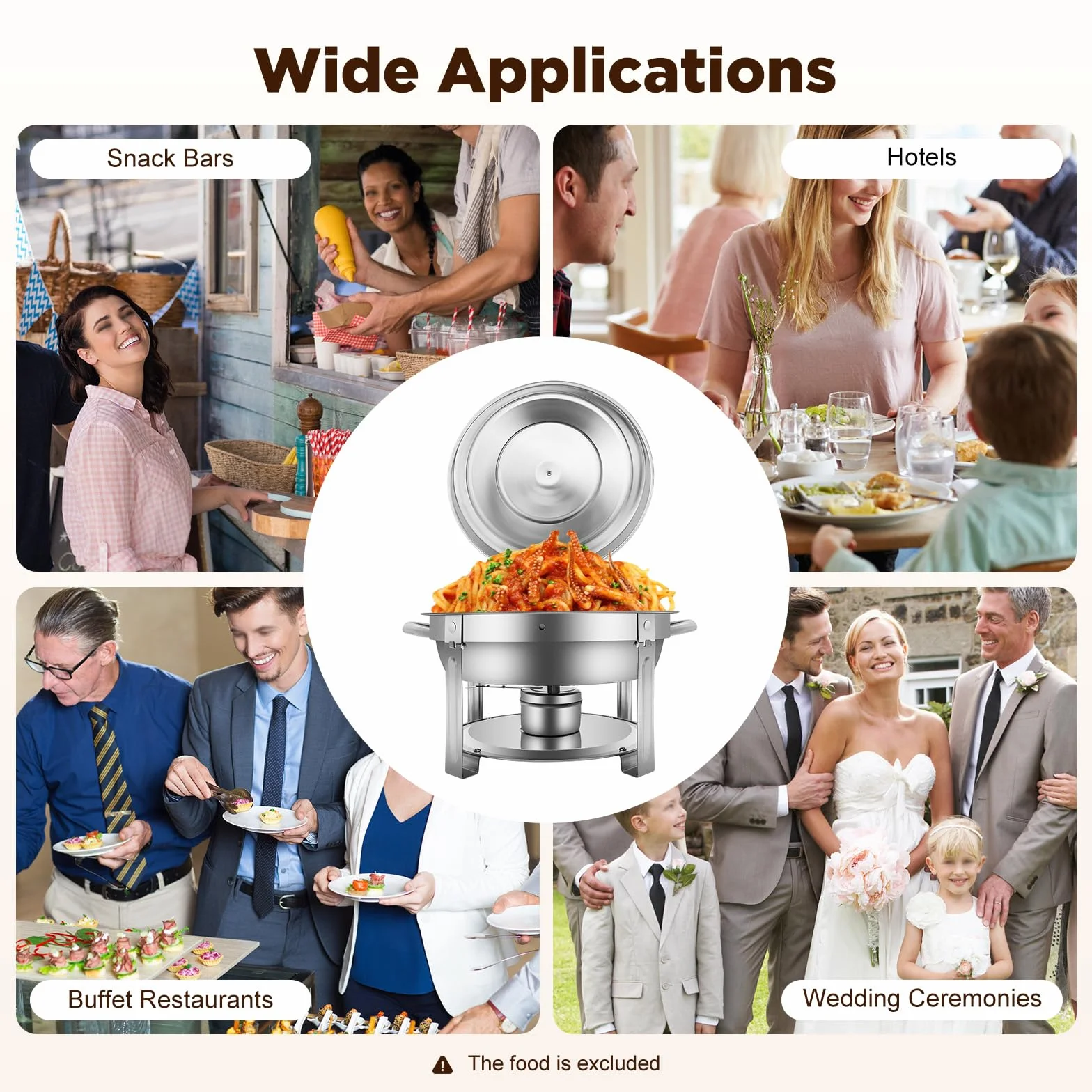 7,5 litros de calientaplatos, buffet chafing dish, redondo, acero inoxidable, con pasta de combustión de 360 mm, adecuado para bufés, celebraciones familiares, banquetes, bodas