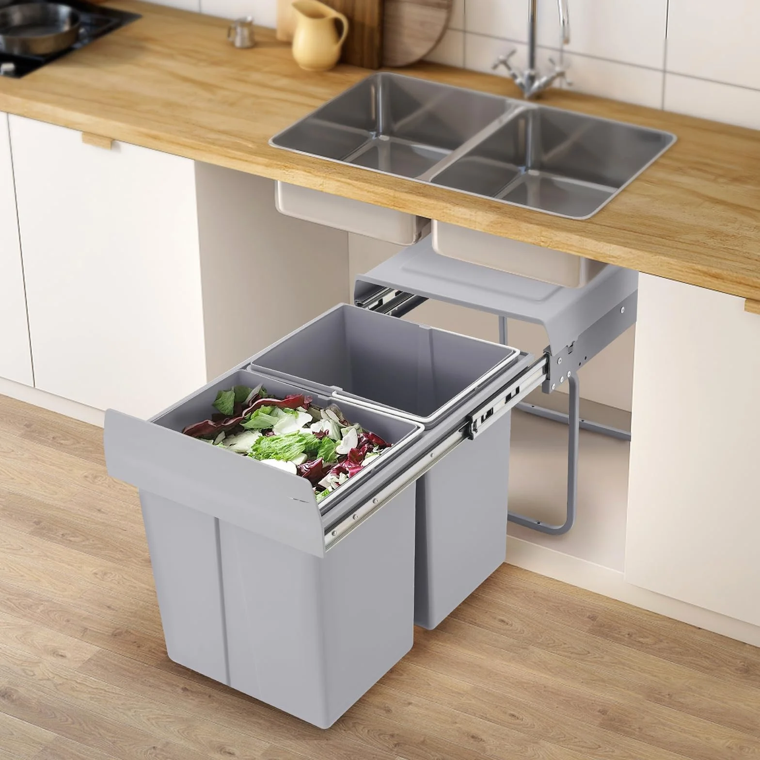 Cubo de basura de reciclaje extensible de 40 L, antideslizante, para casas, restaurantes, cafeterías, oficinas, baños, cocinas (49 x 35 x 43 cm)