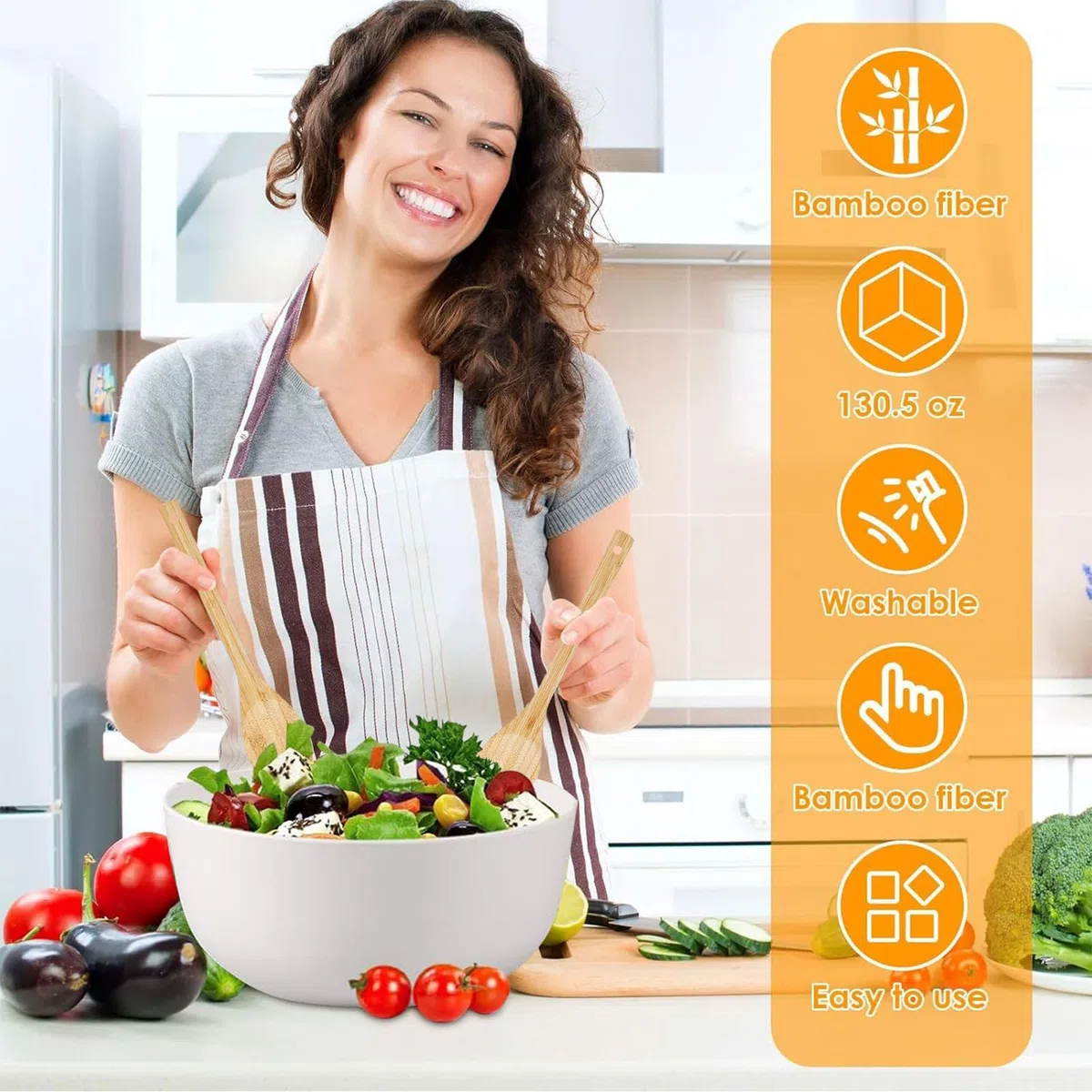 Ensaladeras Grandes Ensaladeras De Madera Vajilla Cuchara Tenedor | Boles Grandes para Ensaladas y Comer Verduras Pasta Cereal Fideos Preparación Comidas Cocinar Casa Camping Barbacoa