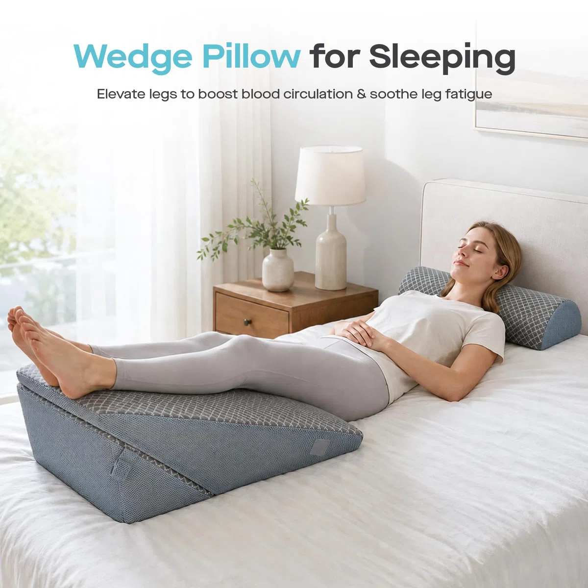Agrish Almohada cuña refrescante para Adultos | Almohada cuña 3 en 1 de espuma viscoelástica, almohada inclinada para dormir, soporte lumbar para sentarse en la cama