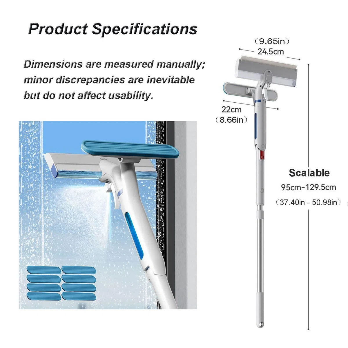 Limpiacristales con Pulverizador de Ventanas con Depósito de Agua Residual Limpiacristales en Spray de Doble Cara Adecuado para Múltiples Escenarios