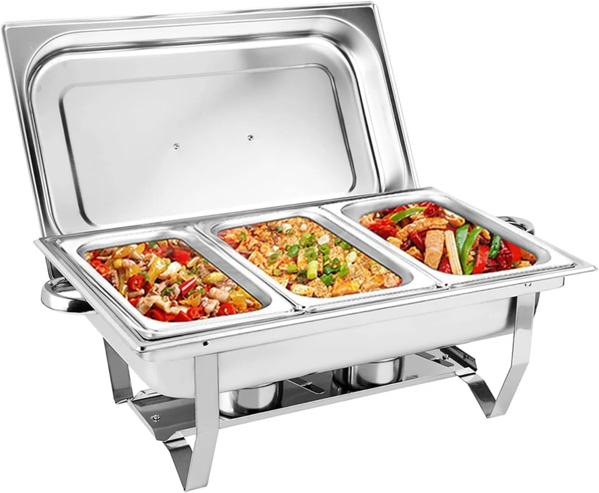 para Servir Variedad Platos Mantener Caliente, Chafing Dish, Calentador de Buffet de Acero Inoxidable, para Fiestas, Catering, Banquetes (1 Unidades, 3 x GN 1/3) [Robusto
