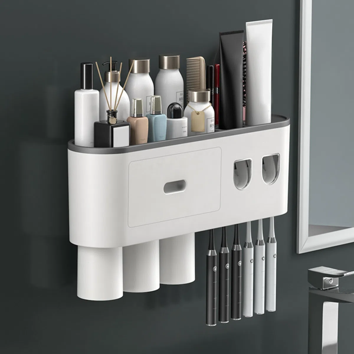 Soporte de Pared for cepillos de Dientes con dispensador automático de Pasta de Dientes, for organización del baño,